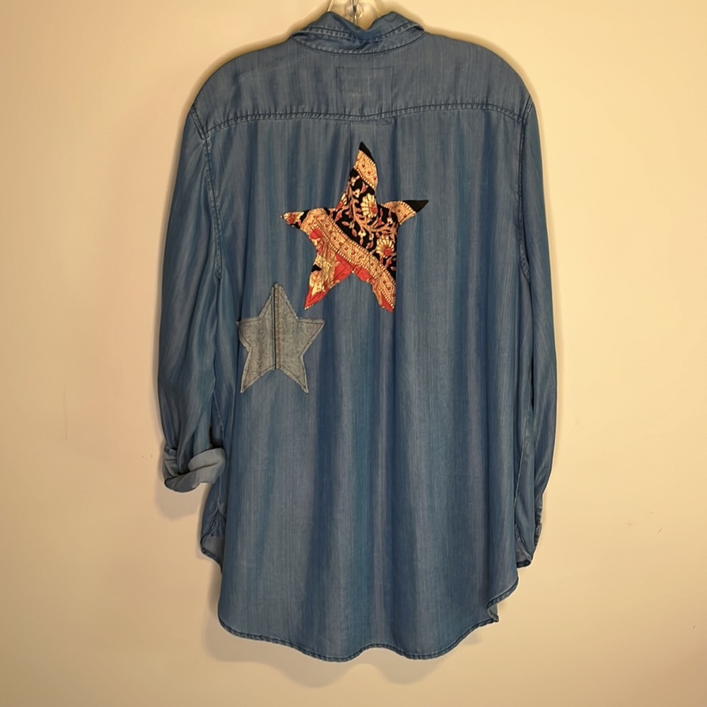 Custom Made Upcycled Demin Button Down Star Shirt